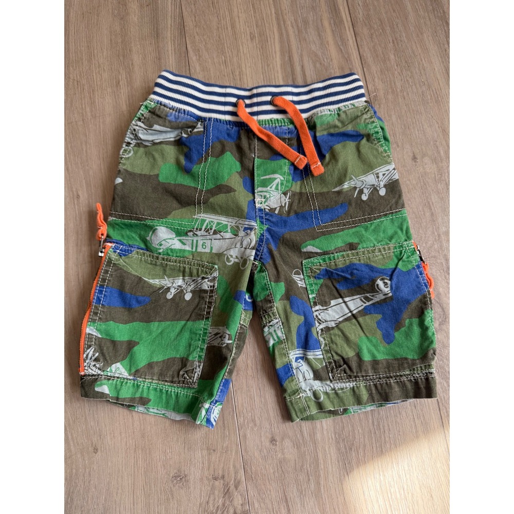 Mini Boden Boys Camo Airplane Cargo Shorts Green Blue Size 3Y‎ Elastic Waist